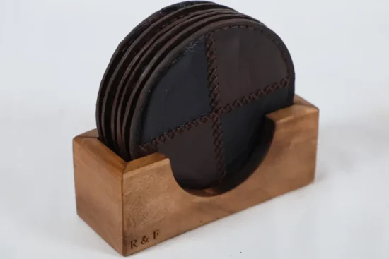 Hand-stitched Leather Coaster Set - Image 2