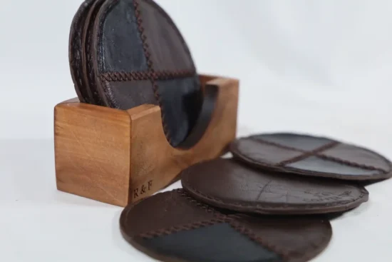 Hand-stitched Leather Coaster Set - Image 5