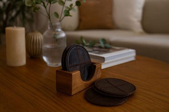 Hand-stitched Leather Coaster Set - Image 4